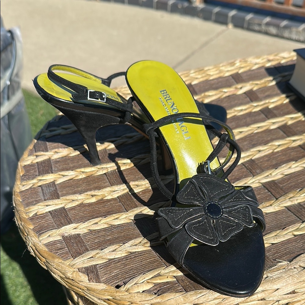 Vintage Bruno Magli Black Kitten Heels with Flower Detail